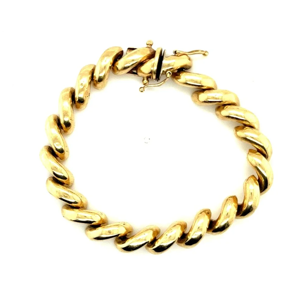 14K Yellow Gold Italian San Marco Link Bracelet 7.5 Inch 24.5g Needs Repair
